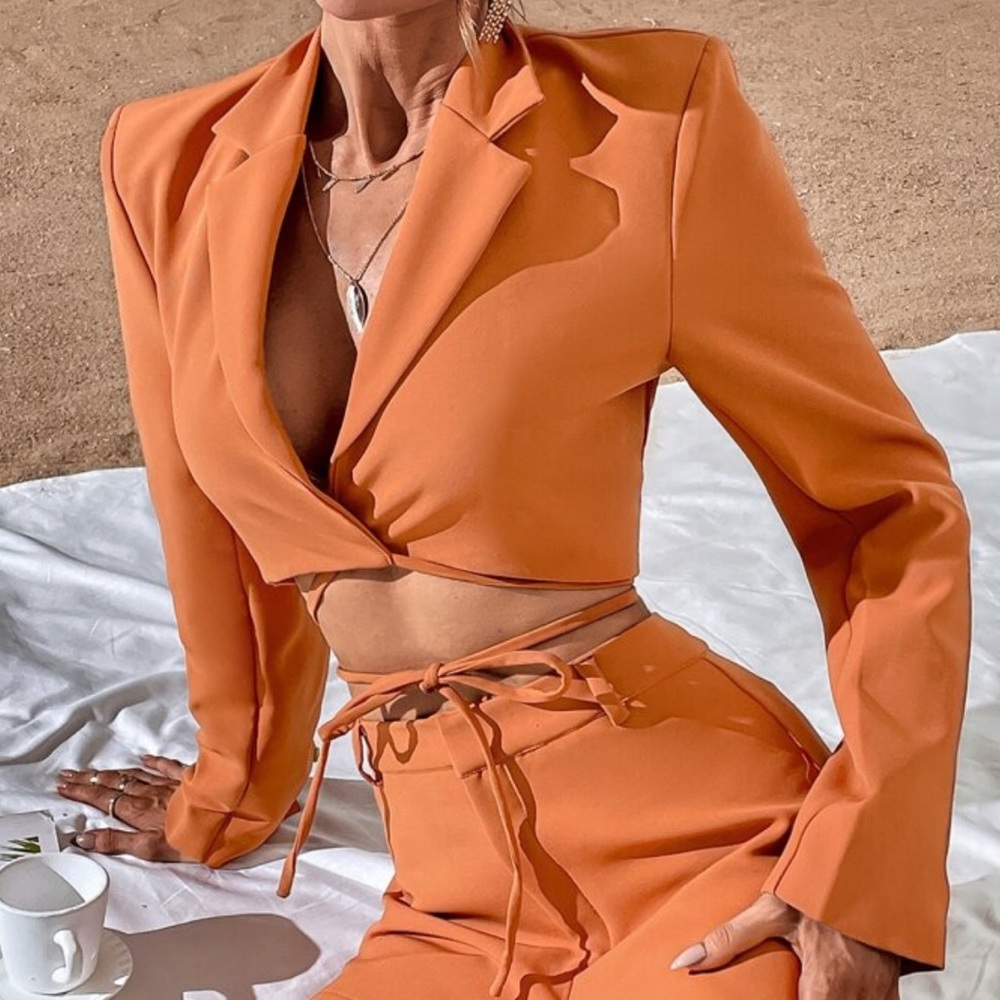 SHEIN Aveloria Lapel Neck Wrap Crop Blazer